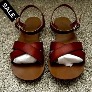 J. Crew Factory Brown Leather Ankle Criss Cross Strap Sandals Shoes size 9